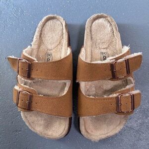 Women’s Double Buckle Faux-Suede Slide Sandals - Brown